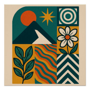 Poster Nature rétro Art Abstrait-Moderne Géométrique Flor
