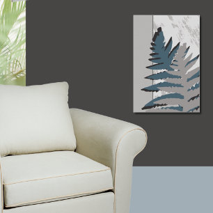 Poster Nature Stylisée Gris Feuilles de fougère