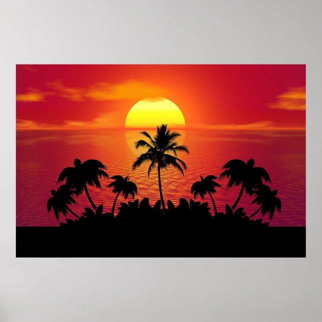 Poster Nature Sunset Palm (Devant)