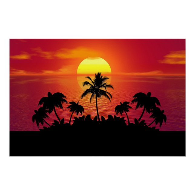 Poster Nature Sunset Palm (Devant)