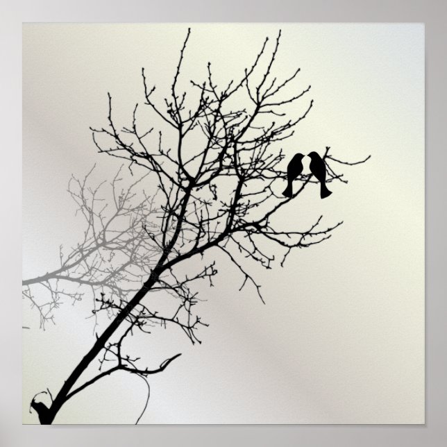 Poster nature zen paysage noir blanc silhouette de l'arbr (Devant)