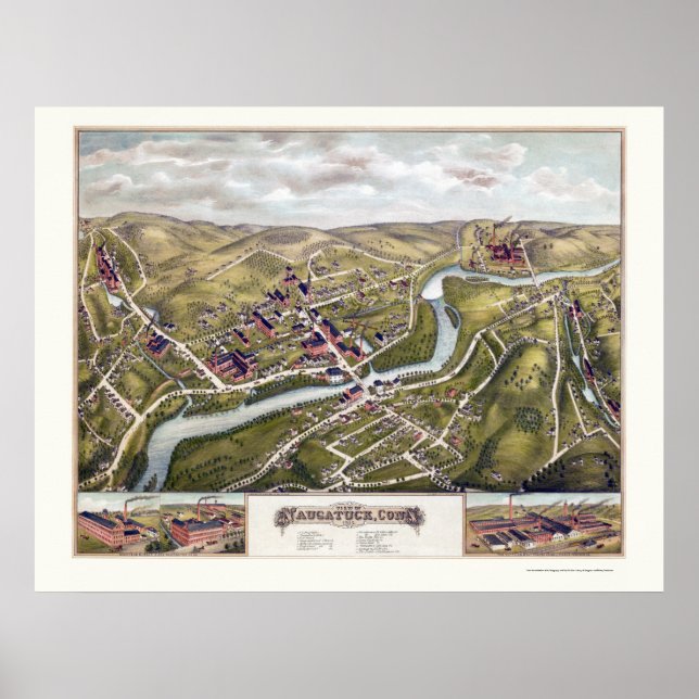 Poster Naugatuck, CT Carte panoramique - 1877 (Devant)