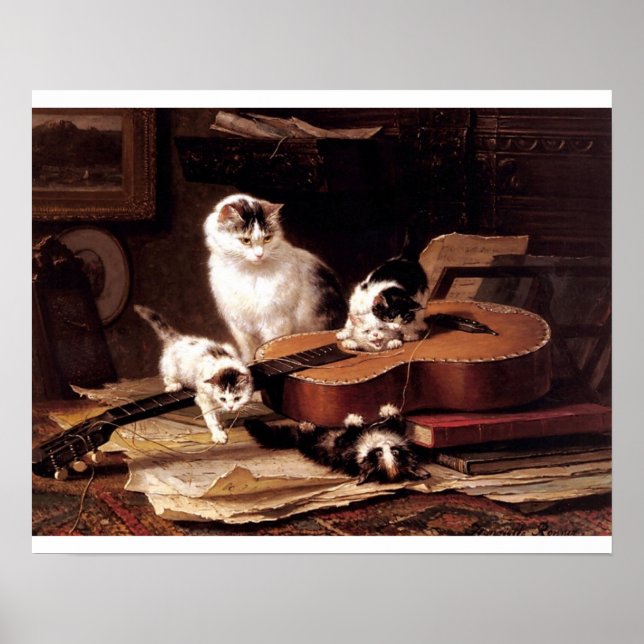 Poster Naughty chatons jouant de la guitare (Devant)