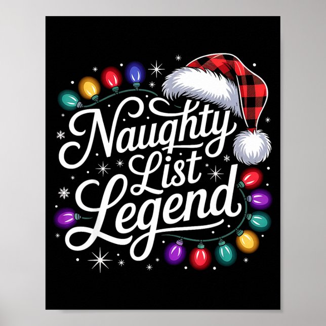 Poster Naughty List Legend Xmas Lights Buffalo Plaid Red  (Devant)