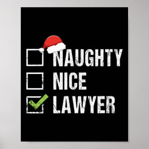 Poster Naughty Nice Avocat Santa Hat Law Cadeau de Noël