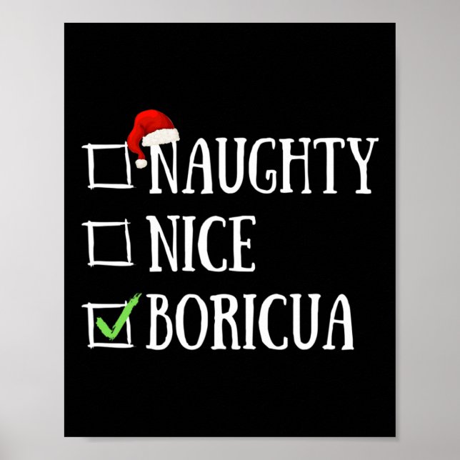 Poster Naughty Nice Boricua Funny Porto Rico Santa Hat C (Devant)