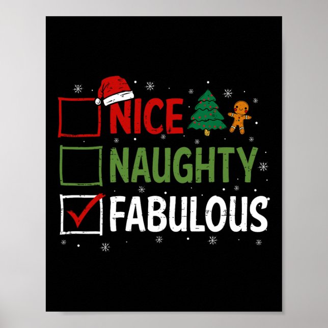 Poster Naughty Nice Fabulous Pajamas de Noël Père Noël Cl (Devant)