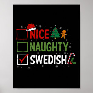Poster Naughty Nice Suédois Pajamas de Noël Père Noël