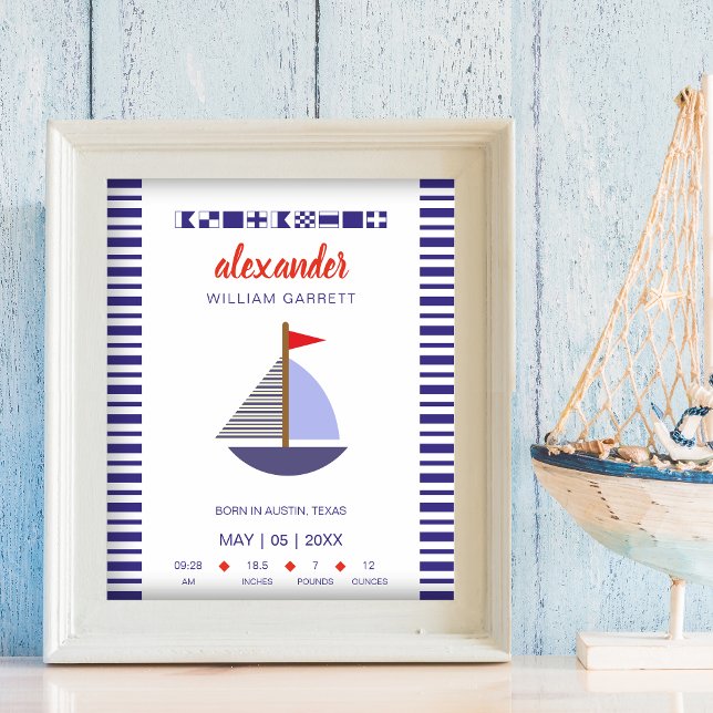 Poster Nautical Flags Alphabet and Boat for Baby Room (Nautical Flags Alphabet and Boat for Baby Room Poster.)