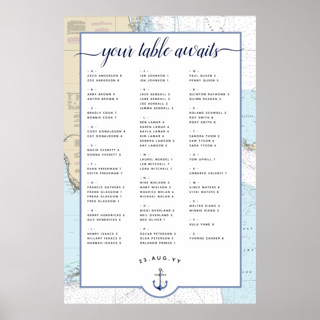 Poster #Nautical #Mariage - Carte de siège | Sud #Floride (Devant)
