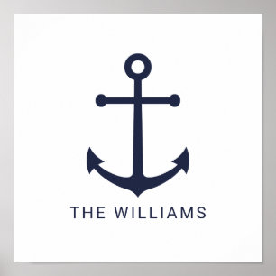 Poster Nautical Navy Blue Anchor and Custom Name