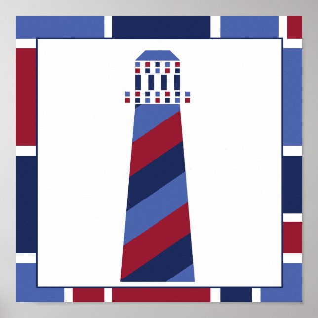 Poster Nautical Wave Nursery Lighthouse (Devant)