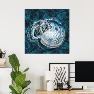 Poster Nautilus Argonaut de calmar à poulpe vintage