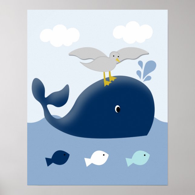 Poster Nautique Blue Grey Whale Nursery Art Imprimer (Devant)