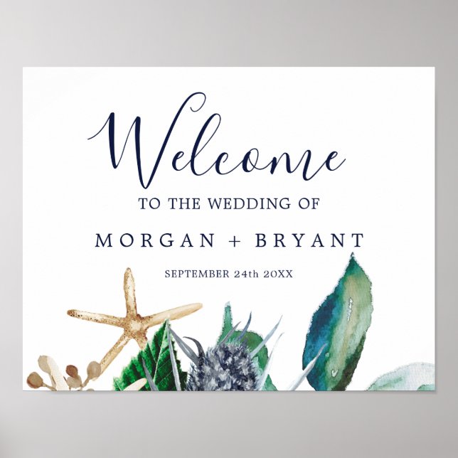 Poster Nautique moderne | Accueil Mariage verdoyant (Devant)