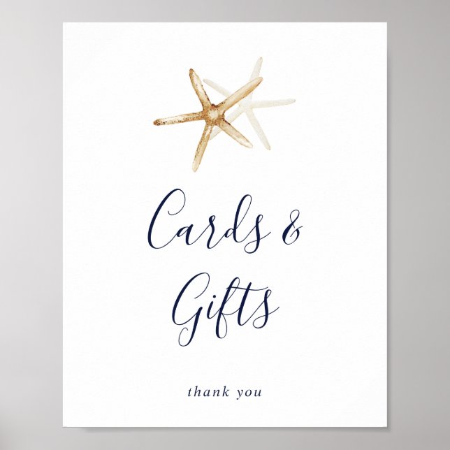 Poster Nautique moderne | Carte Starfish et signe cadeau (Devant)