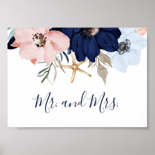 Poster Nautique moderne   Floral M. et Mme Mariage Sign