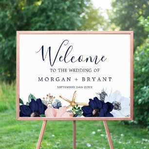 Poster Nautique moderne Floral Mariage Grand Bienvenue