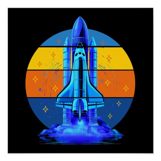 Poster Navette Spatiale Bleue Vintage (Devant)