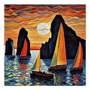 Poster Naviguer au-delà des rochers
