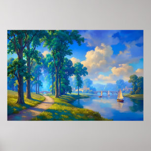 Poster Naviguer sur la rivière tranquille