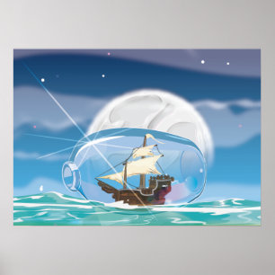 Poster Navire dans une bouteille en mer
