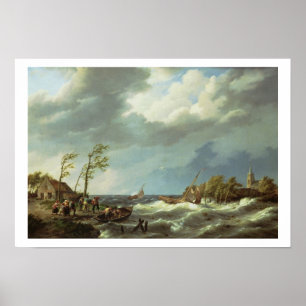 Poster Navire de pêche hollandais pris sur une rive Lee a