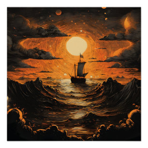 Poster Navire naviguant la nuit
