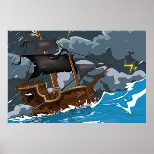 Poster Navire Pirate dans la Tempête