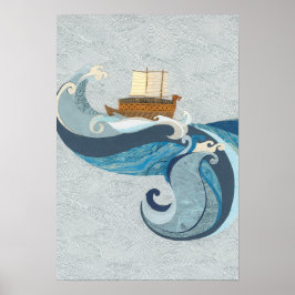 Poster Navire tortue contre les vagues