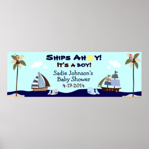 Poster Navires Ahoy Bannière Baby shower nautique