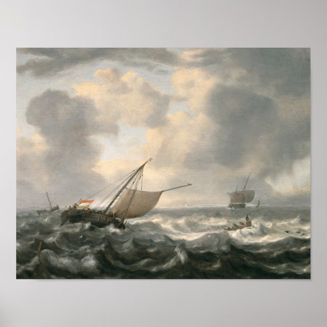 Poster Navires sur une mer agitée (Devant)