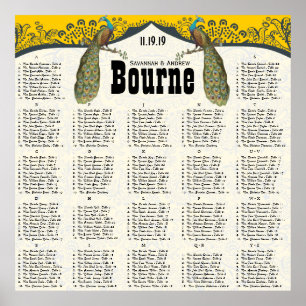 Poster Navy and Mustard Peacock Love Bird Seating Chart