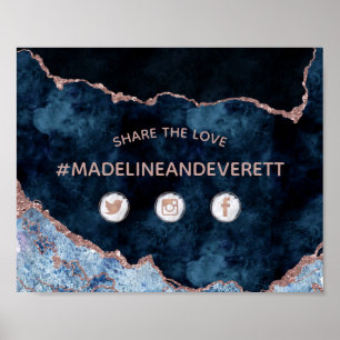 Poster Navy Blue Agate Partagez l'amour Mariage Social Si