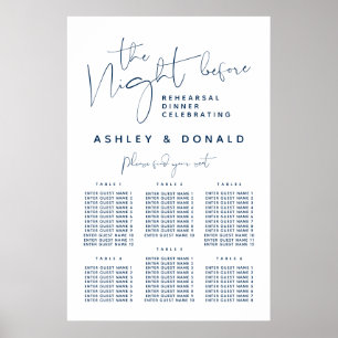 Poster Navy Blue, Dîner Mariage Cartes de sièges