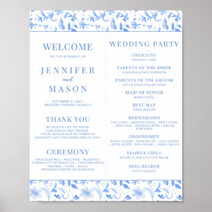 Poster Navy Blue Folk Floral Wedding Programmes Télécharg