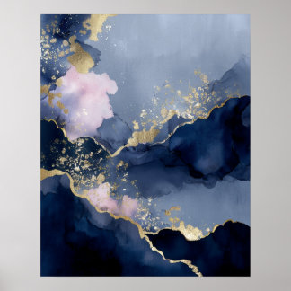 Poster Navy Blue Gold Modern Abstract Wall Art