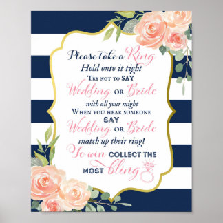 Poster Navy Gold Foil Mariage | Panneau de Baby Shower 8x
