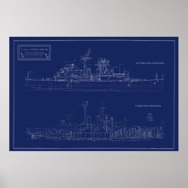 Poster Navy Light Cruiser Little Rock Blueprint (Devant)