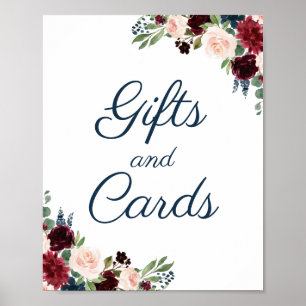 Poster Navy Marsala Floral Gifts and Cards Table Sign