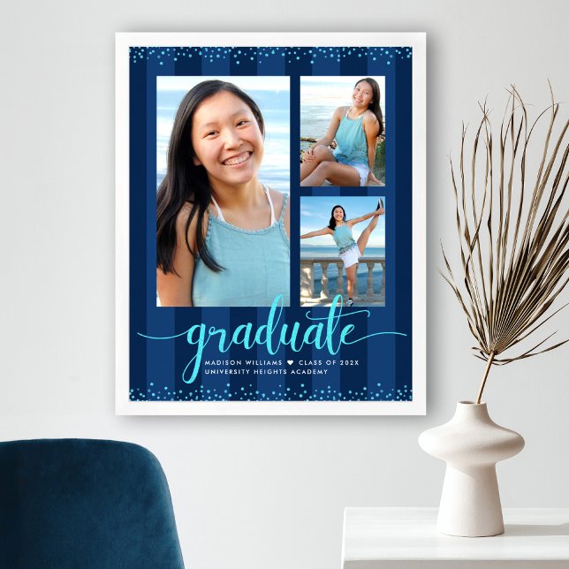 Poster Navy Rayures Grad 3 Photo Turquoise Paillettes Scr (Créateur téléchargé)