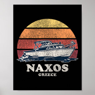 Poster Naxos Grèce Bateau Vintage 70s Design Bateau Rétro
