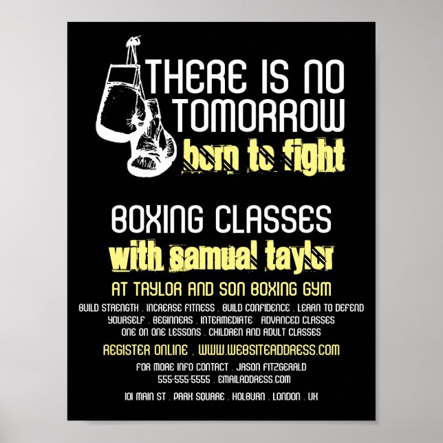 Poster Né À Combattre, Club De Boxe, Boxe Trainer Advert (Devant)