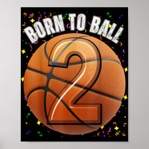 Poster Né Au Basketball 2e Anniversaire Deux Filles Garço