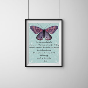 Poster Né Avec Ailes Rumi Citation Papillon