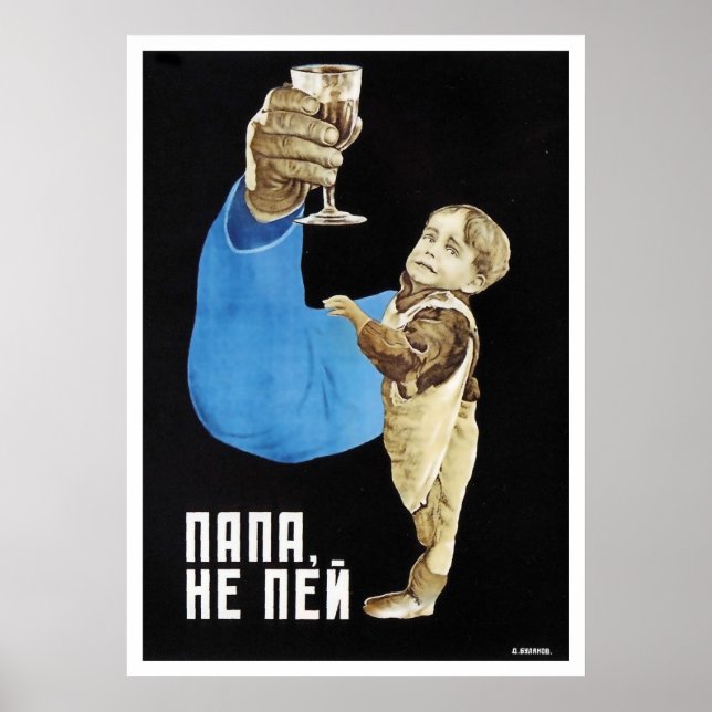 Poster Ne bois pas, papa propagande anti-alcoolisme sovié (Devant)