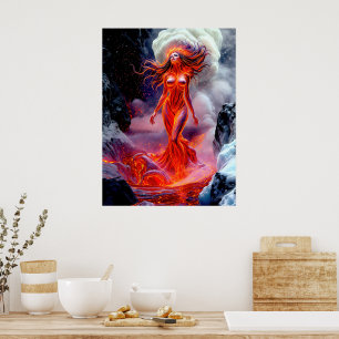 Poster "Né de l'enfer" - Portrait de femme volcanique
