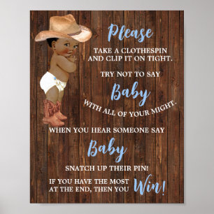 Poster Ne dites pas Baby Clothespin AA Cowboy Shower Game