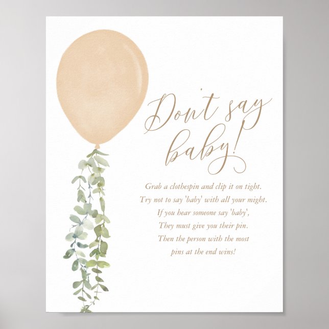 Poster Ne dites pas Baby Gold Balloon Baby shower neutre (Devant)