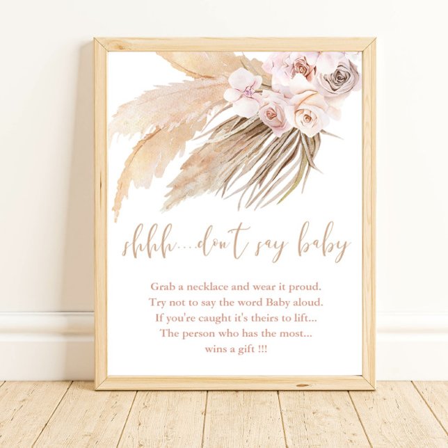 Poster Ne dites pas baby shower jeu pampas herbe boho (Créateur téléchargé)